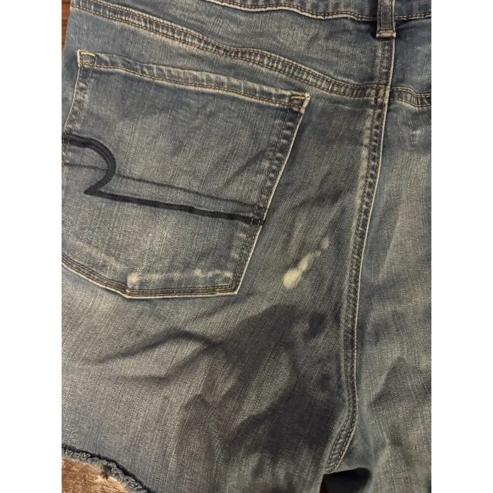 American Eagle Super Hi-Rise Shortie Stretch Blue Denim Shorts Plus Size 18 - Picture 3 of 12